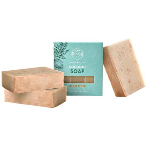 CRATE 61 ORGANICS Vegan Natural Bar Soap, Handmade Soap With Premium Essential Oils, Cold Pressed Face And Body For Men Women 3 Pack, (4 oz, Bars) (Coconut)