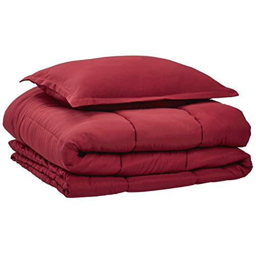 Amazon Basics Comforter Set, Twin / Twin XL, Burgundy, Microfiber, Ultra-Soft - Click to Buy