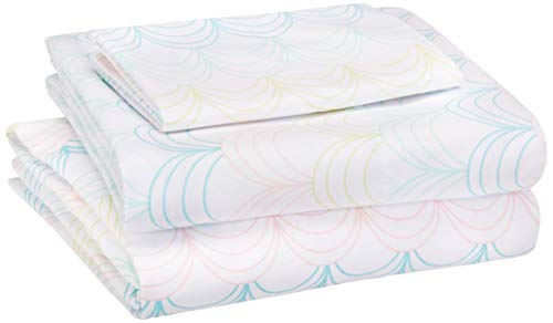Amazon Basics Kid's Sheet Set - Soft, Easy-Wash Lightweight Microfiber - Twin, Multi-Color Scallop - Click to Buy