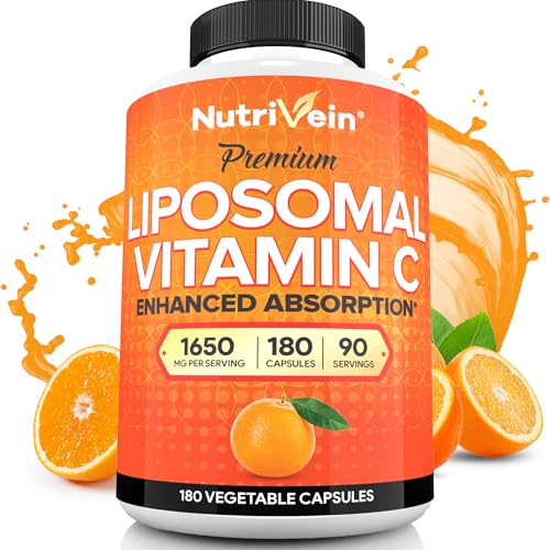 Nutrivein Premium Liposomal Vitamin C Supplement 1650mg - 180 Caps: High-Absorption Vitamin C Capsules for Whole-Body Defenses & Overall Well-Being - Click to Buy