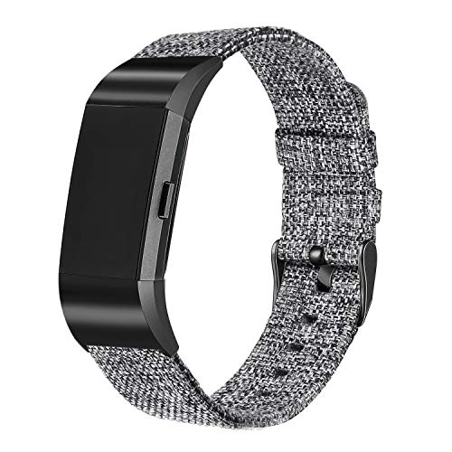 bayite Canvas Bands Compatible with Fitbit Charge 2, Soft Classic Wristband Straps Women Men, Charcoal with Black Connector Large (6.7-8.1 Inch) - Click to Buy