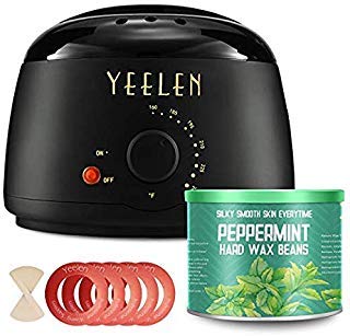 【Peppermint Essential Oil】Yeelen Hair Removal Kit Wax Warmer Home Waxing Kit with Essential Hard Wax Beans, Wax Applicator Sticks and Wax Warmer Collars