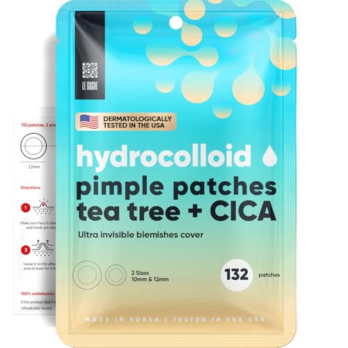 LE GUSHE Korean Pimple Patches for Face (132 Dots) - Hydrocolloid Acne Patches with Tea Tree Oil - Invisible Zit Stickers - Dermatologist Tested - Korean Skin Care - Click to Buy