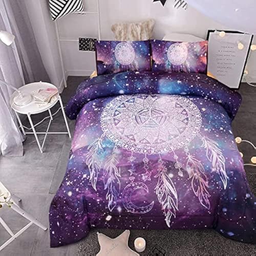 Meeting Story 3Pcs Galaxy Dream Catcher Mandala Bohemian Quilt Bedding Comforter Set (Galaxy-Purple, Queen) - Click to Buy