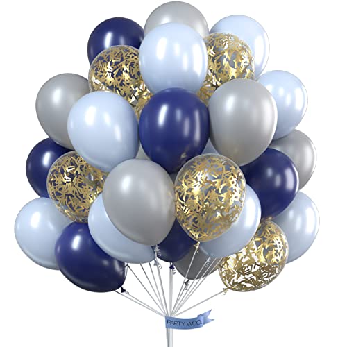 PartyWoo Navy Blue and Gold Balloons, 50 pcs 12 inch Navy Blue and Gold Confetti Balloons, Gray and Baby Blue Balloons, Gray and Navy Blue Balloons, Blue Gold Balloons for Navy Blue Party Decorations - Click to Buy