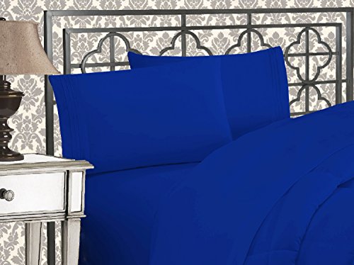 Elegant Comfort Luxurious Premium Hotel Quality Microfiber Three Line Embroidered Softest 4-Piece Bed Sheet Set, Wrinkle and Fade Resistant, Queen, Royal Blue - Click to Buy