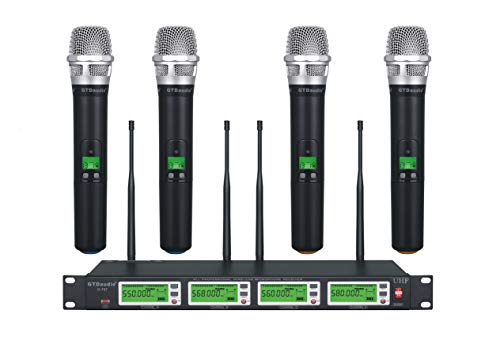 GTD Audio 4x800 Adjustable Channels UHF Diversity Wireless Cordless Handheld Microphone Mic System Ideal for Church, Karaoke, Dj Party, Range 450ft (4 Handheld Mics) - Click to Buy