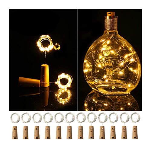 Ehome Wine Bottle Lights with Cork 12 Pack Starry Fairy Lights Battery Operated 7.2ft 20LED Cork Shape Silver Copper Wire String Lights for Party Christmas Decoration Halloween Wedding - Warm White - Click to Buy