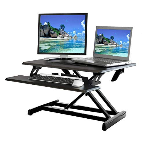 Seville Classics Airlift Height Adjustable Sit Desk Converter Workstation Standing Ergonomic Dual Monitor Riser with Keyboard Tray, Compact 30", Onyx