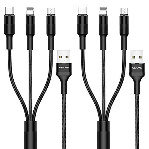 USAMS [2 Pack] Multi Charging Cable, 5FT 3 in 1 Nylon Braided USB Multiple Charger Fast Charging Cord Compatible with Most Smart Phones & Pads - Click to Buy