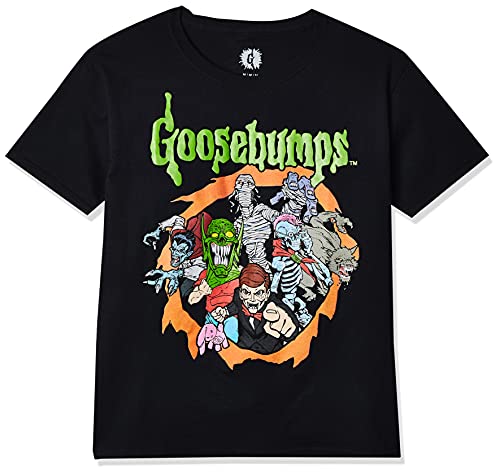 Mad Engine Boys' Big Goosebumps Logo and Characters Glow-in-The-Dark Kids T-Shirt, Black, Medium - Click to Buy