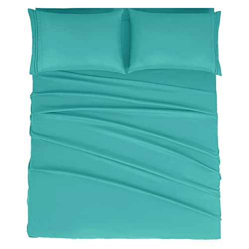 Mejoroom Queen Size Sheet Set - Hotel Luxury 1800 Bedding Sheets & Pillowcases - Deep Pocket Fitted Sheet, Soft, Breathable, Wrinkle & Fade Resistant - 4 Piece (Queen, Teal) - Click to Buy