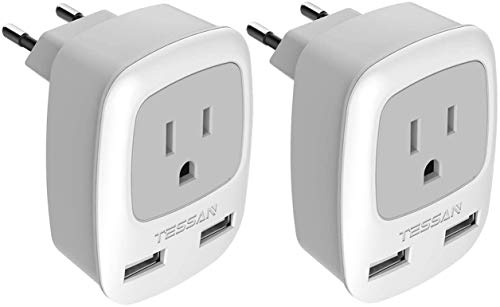 European Travel Plug Adapter 2 Pack, TESSAN International Power Outlet Adaptor with 2 USB, Type C Charger from USA to Most of Europe EU Spain Iceland Germany France Italy Israel - Click to Buy