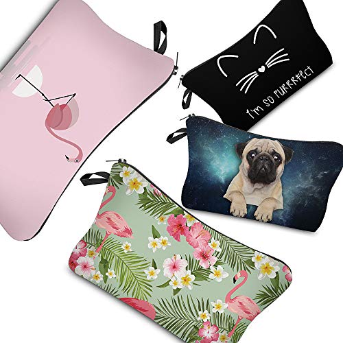 PINK PLOT Makeup Bag for Women - 4 Pieces Cosmetic Bag and Toiletry Bag Used in Travel or As a Valentine's Day gift(dog+cat+flamingo) - Click to Buy