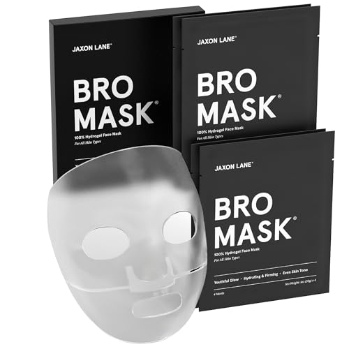 BRO MASK Korean Face Mask for Men: 2 Pc. Hydrating Anti Aging Sheet Masks with Vitamin C, Vitamin E, Hyaluronic Acid, Hydrolyzed Collagen for Moisturizing & Anti-aging Skin Care by Jaxon Lane (4 Pack)