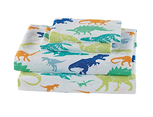 Luxury Home Collection Kids 3 Piece Twin Sheet Set Dinosaur White Blue Green Orange #DinoGreen (Twin Sheet) - Click to Buy