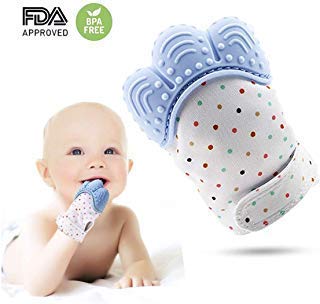 Universal Supply Baby Teething Mitten | Babies Soothing Pain Relief | Silicone Teething Mitt Gloves BPA Free | Teething Mittens 2 Pack (Pink and Blue) - Click to Buy