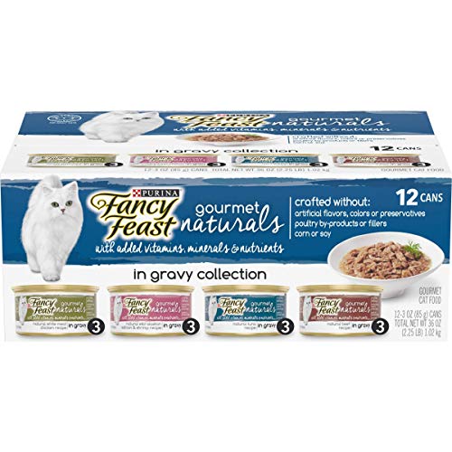 Purina Fancy Feast Wet Cat Food Variety Pack Gourmet Naturals in Gravy Collection - (Pack of 2 Packs of 12) 3 oz. Cans