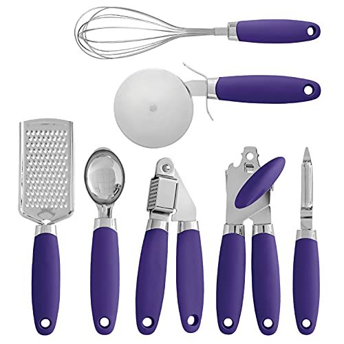 COOK WITH COLOR Kitchen Gadget Set Stainless Steel Utensils with Soft Touch Handles, 7 Pc. Stainless Steel, Lavender - Click to Buy