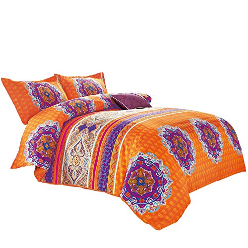 Wake In Cloud - Mandala Comforter Set, Orange Bohemian Boho Chic Medallion Pattern Printed, Soft Microfiber Bedding (3pcs, California King Size) - Click to Buy