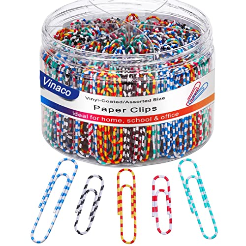 Vinaco Paper Clips Color Stripe, 400PCS Medium & Large (1.3 inch & 2 inch) Paper Clip Assored Size, Durable and Rustproof, Vinyl Coated Paperclips Colorful for Office School Document Organizing - Click to Buy