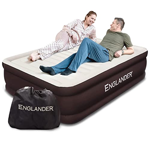 Englander First Ever Microfiber Air Mattress, Microfiber Airbed with Built in Pump Queen Brown/Cream Top - Click to Buy