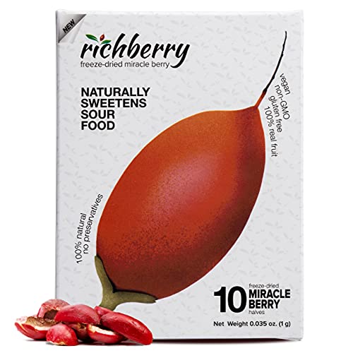 Miracle Berry by Richberry, 1 Pack of 10 Halves (1g), Freeze Dried Premium Fruits, 100% Real Fruit, No Preservatives, Great for Snacks and Taste Tripping - Click to Buy