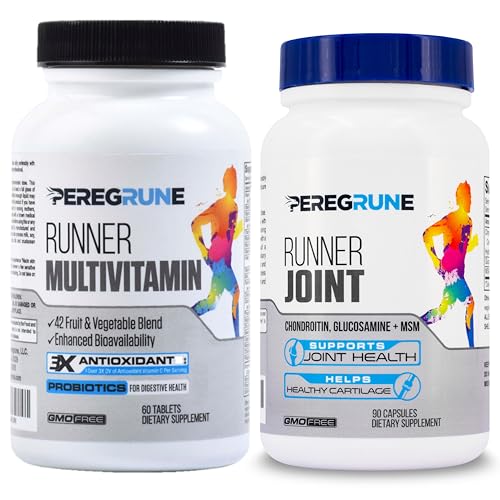 PEREGRUNE Runner Multivitamin & Joint Support Supplement – Antioxidants, Vitamin B Complex, Probiotics for Health, Energy, Endurance, Recovery - Glucosamine Chondroitin, MSM – GMP Running Supplements