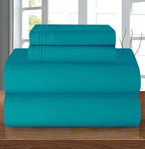 Elegant Comfort Luxury 1500 Premium Hotel Quality Microfiber 4-Piece Sheet Set - Wrinkle Resistant, All Around Elastic Fitted Sheet, Deep Pocket up to 16", Twin/Twin XL, Turquoise