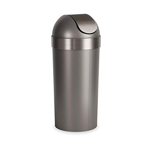Umbra Venti 16-Gallon Swing Top Kitchen Trash Large, 35-inch Tall Garbage Can for Indoor, Outdoor or Commercial Use, Pewter - Click to Buy