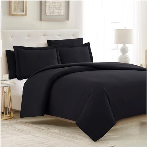 Mellanni Duvet Cover Set - 5 PC Iconic Collection Bedding Set - Hotel Luxury, Extra Soft & Cooling - Microfiber - Button Closure and Corner Ties (King, Black) - Click to Buy