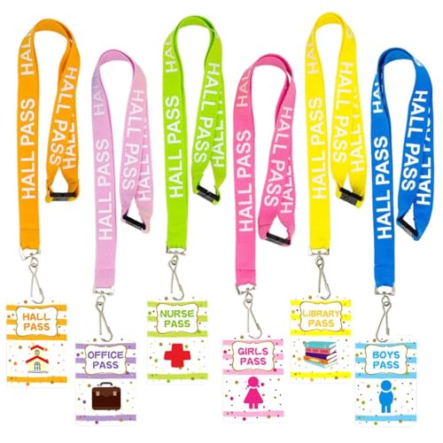 Hall Pass Lanyards School Passes Set of 6 for School Classroom Teacher Supply