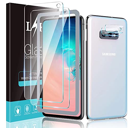 [2+2 Pack] LϟK 2 Pack Tempered Glass Screen Protector & 2 Pack Camera Lens Protector Compatible for Samsung Galaxy S10e, Tempered Glass, New Version, Installation Tray - Gray - Click to Buy