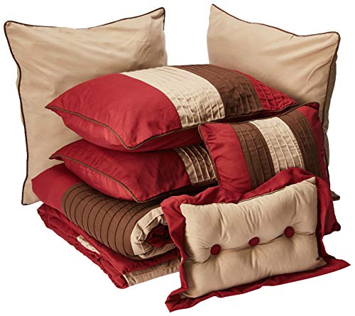 Chezmoi Collection 8-Piece Luxury Striped Comforter Set (Full, Burgundy/Brown/Coffee) - Click to Buy