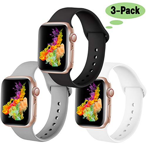 Rabini Compatible with Apple Watch Band 40mm 38mm, Soft Replacement Sport Band for iWatch Apple Watch Series 5, Series 4, Series 3, Series 2, Series 1, Black/White/Gray, S/M - Click to Buy
