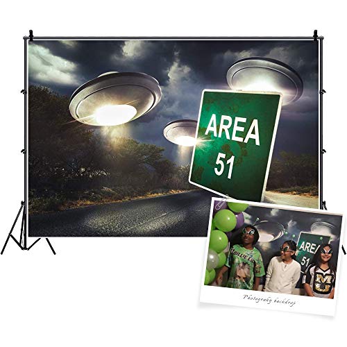 CSFOTO 5x3ft Area 51 Backdrop Flying Saucer UFO Alien Theme Birthday Background Alien Backdrop Alien Party Decorations Boys Room Decor Boys Kids Birthday Party Photo Background - Click to Buy