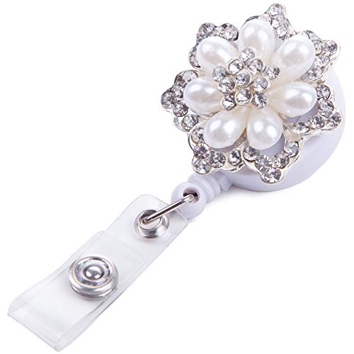 Retractable Badge Holder, Badge Reel, ID Badge Holder Reel Clip Retractable with Bling Rhinestones Flower for Nurse - Click to Buy