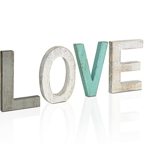 Y&ME Rustic Wood Love Sign, Decorative Wooden Block Word Signs, Freestanding Wooden Letters, Rustic Love Signs for Home Decor 16.5 x 5.9 Inch, Multicolor - Click to Buy