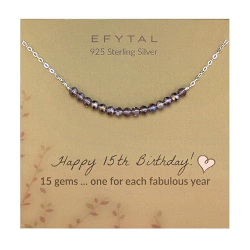 Efy Tal Jewelry EFYTAL 15th Birthday Gifts for Teens, Sterling Silver Beaded Necklace, 15 Beads for 15 Year Old, Quinceanera Teen Gifts, 15th Birthday Decorations - Click to Buy