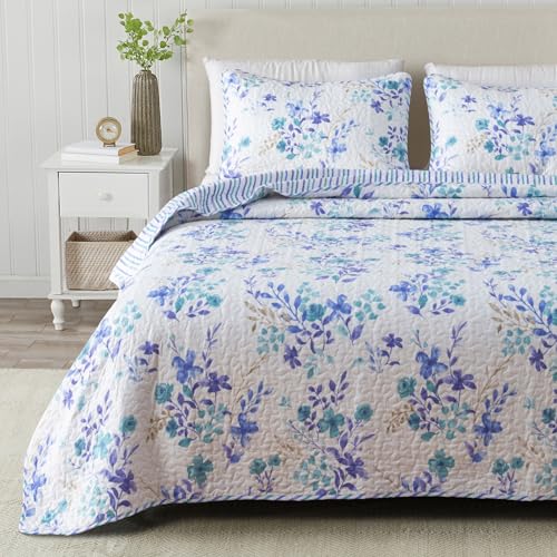 great bay HOME April Morning Collection 3-teiliges Bettwäsche-Set mit Kissenbezügen. Wendbare Tagesdecke mit Blumenmuster, maschinenwaschbar. (Doppelbett/Queensize-Bett, mehrfarbig)