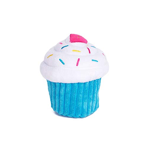 ZippyPaws Birthday Cupcake- Dog Squeaky Toys to Keep Them Busy, Funny Food Plush for Small, Medium, & Large Dogs, Cute Stuffed Puppy Toy, Pet Products, Gift for Dogs of All Breeds, Soft & Cuddly- Blue - Click to Buy