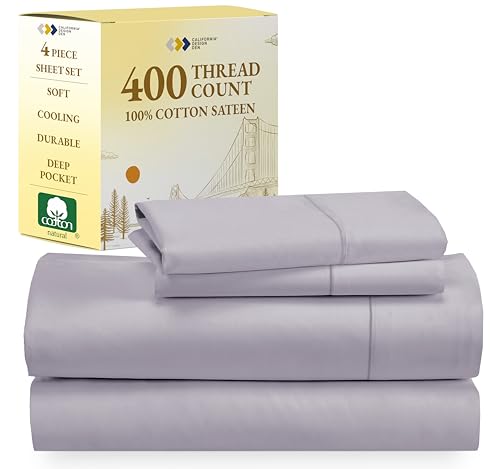 California Design Den 400 Thread Count 100% Cotton Sheets, King Size Sheet Set, Luxury Sheets & Pillowcases, Breathable Bedding for King Bed, Sateen, King Bed Sheets with Deep Pockets (Lavender Gray) - Click to Buy