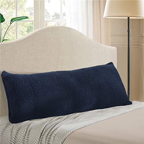 Reafort Housse de Coussin Ultra Douce en Sherpa avec Fermeture éclair - 53 cm x 137 cm - Bleu Marine - Click to Buy