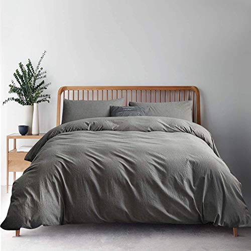 ATsense Duvet Cover Queen, 100% Washed Cotton, 3-Piece Bedding Duvet Cover Set, Simple Style Farmhouse Bedding Set with Zipper Closure&Corner Ties (Grey 7063) - Click to Buy