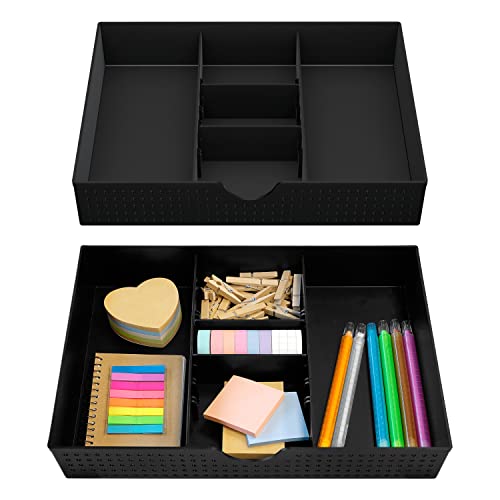 CAXXA 2 Pack 3 Slot Drawer Organizer with Two Adjustable Dividers - Junk Drawer Storage for Office Desk Supplies and Accessories, Black (2 Pack) - Click to Buy