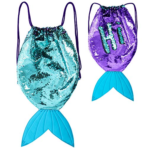 GirlZone Mermaid Tail Reversible Sequin Drawstring Backpack Bag for Girls, Purple and Turquoise Sequins, Great Gift For Girls - Click to Buy