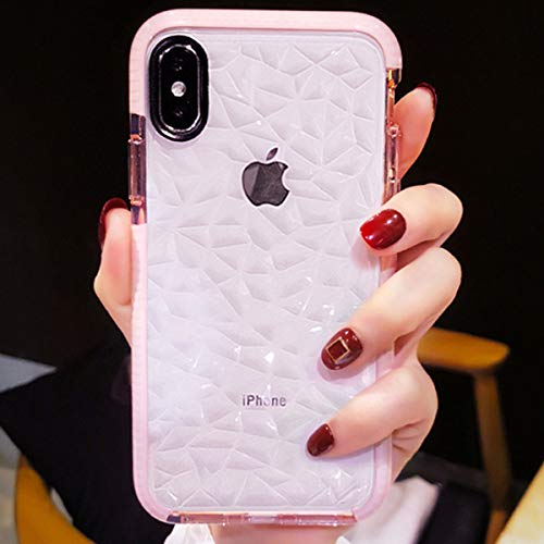 Compatible for iPhone X/XS Case Girls Women Cute Clear Cover with Diamond Pattern Design Slim Soft TPU Protective Shell Pretty Fashion Girly Phone Case Compatible iPhone X/XS (Pink) - Click to Buy