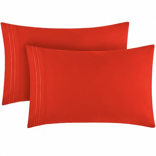 Mellanni Lot de 2 taies d'oreiller de Taille Standard – Taies d'oreiller de Luxe hôtelière, Extra Douces, rafraîchissantes (2 pièces Standard/Queen Size 50,8 x 76,2 cm, Rouge) - Click to Buy