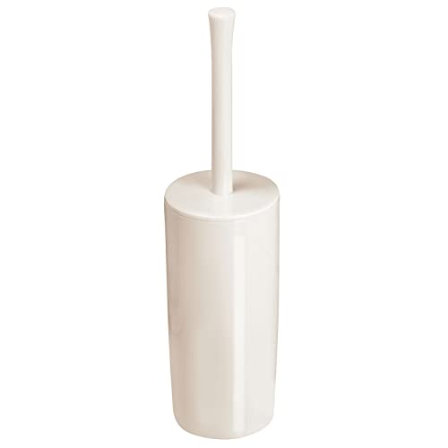 mDesign Slim Compact Plastic Toilet Bowl Brush and Holder for Bathroom Storage - Sturdy, Deep Cleaning - Cream/Beige - Click to Buy