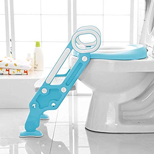 Toilet Ladder Potty Shelf Stool,Foldable Training Soft Seat for Kids, Adjustable Footrest, with Non-Slip Steps & Anti-Slip Pads Potty Step for Baby, Toddlers and Child, Blue and White - Click to Buy